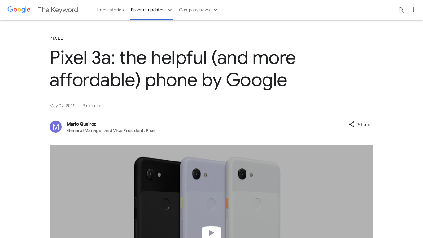 Google Pixel 3a Landing page