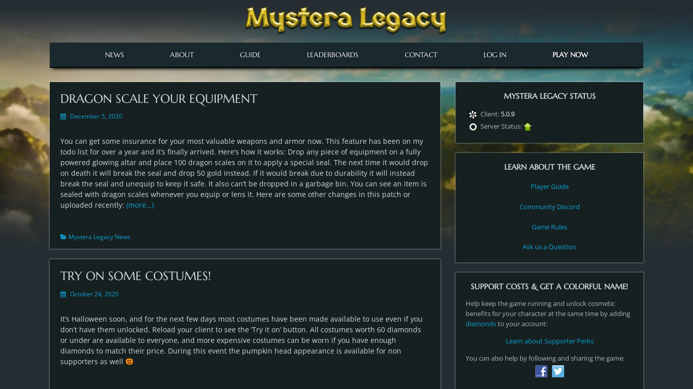 Mystera Legacy Landing page