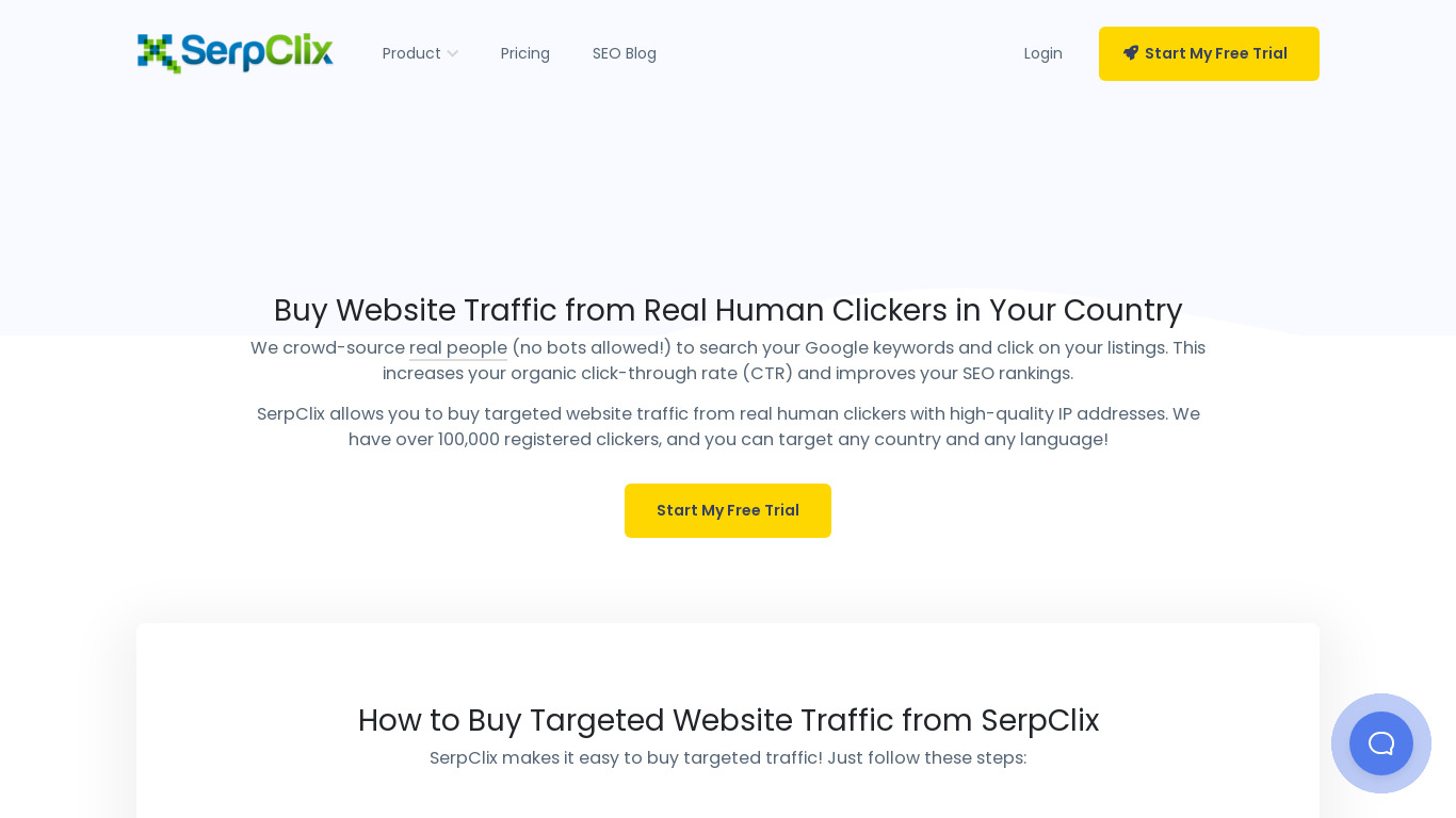 SerpClix Landing page