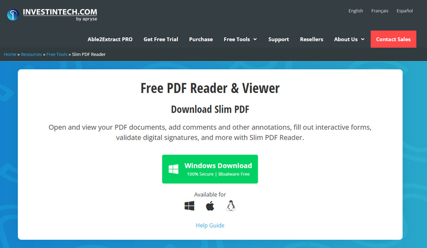 SlimPDF Reader Landing Page