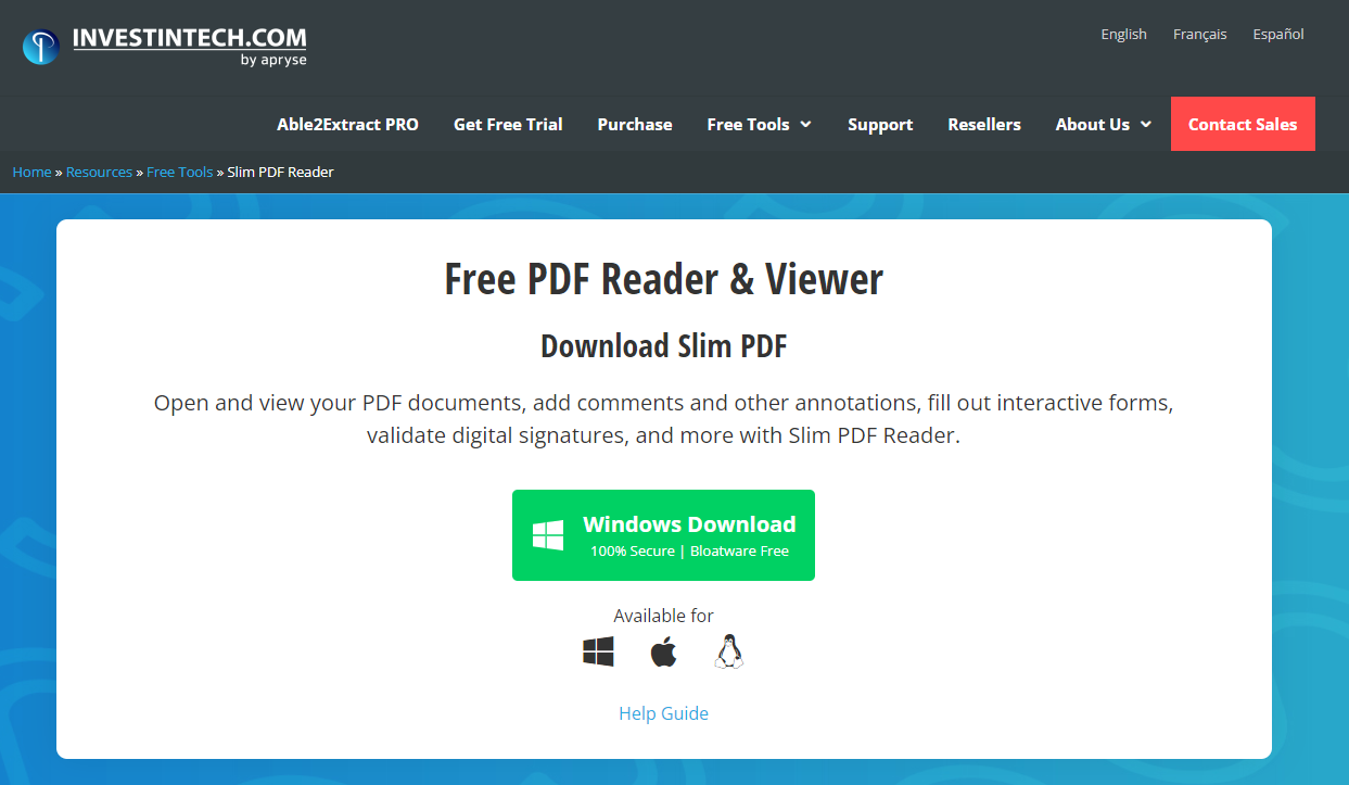 SlimPDF Reader Landing page