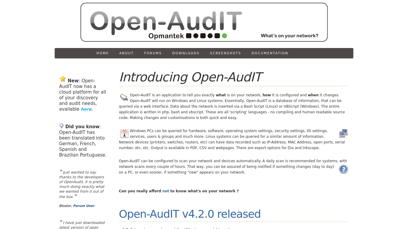 Open-AudIT Landing page