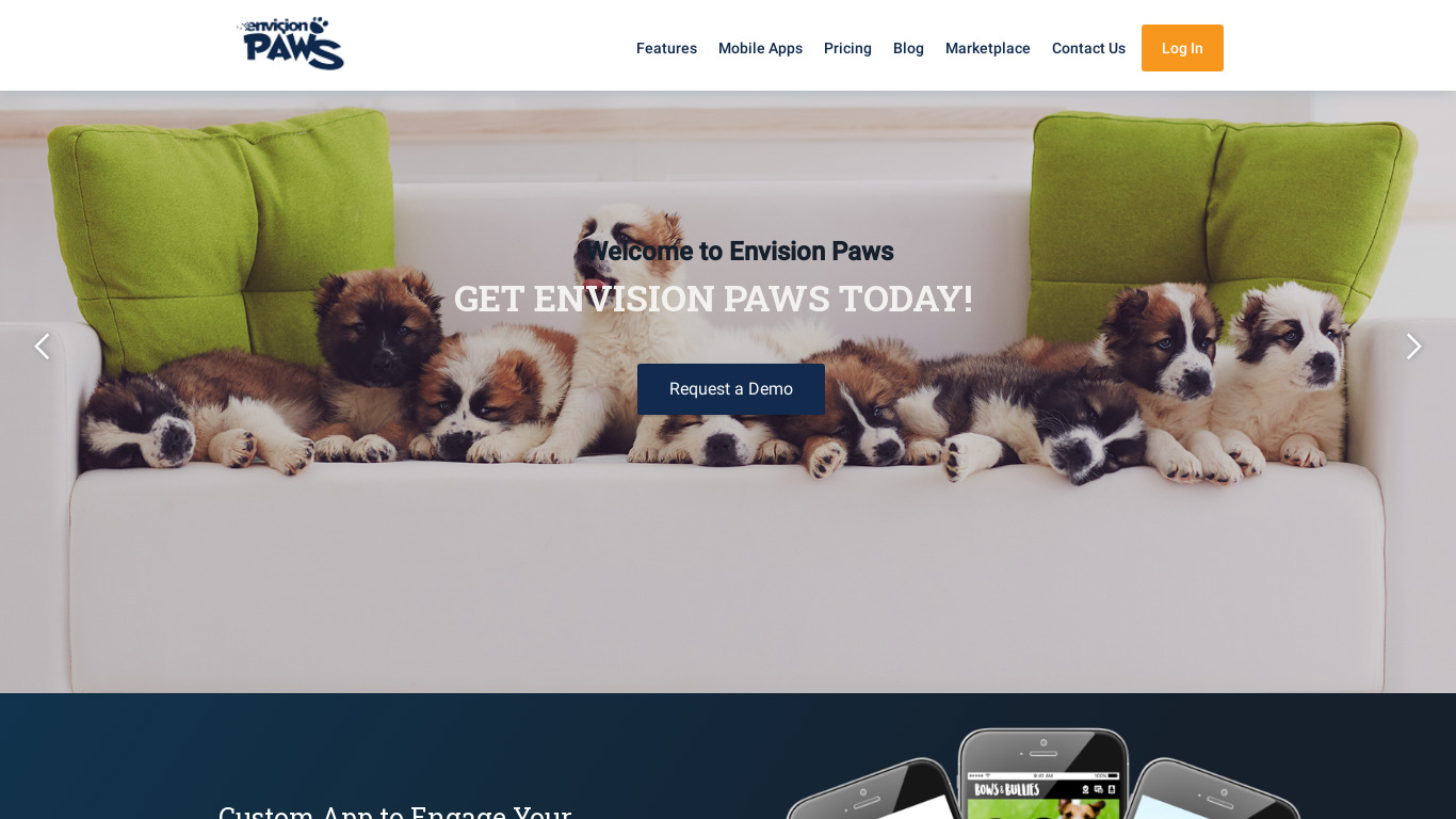 Envision Paws Landing page