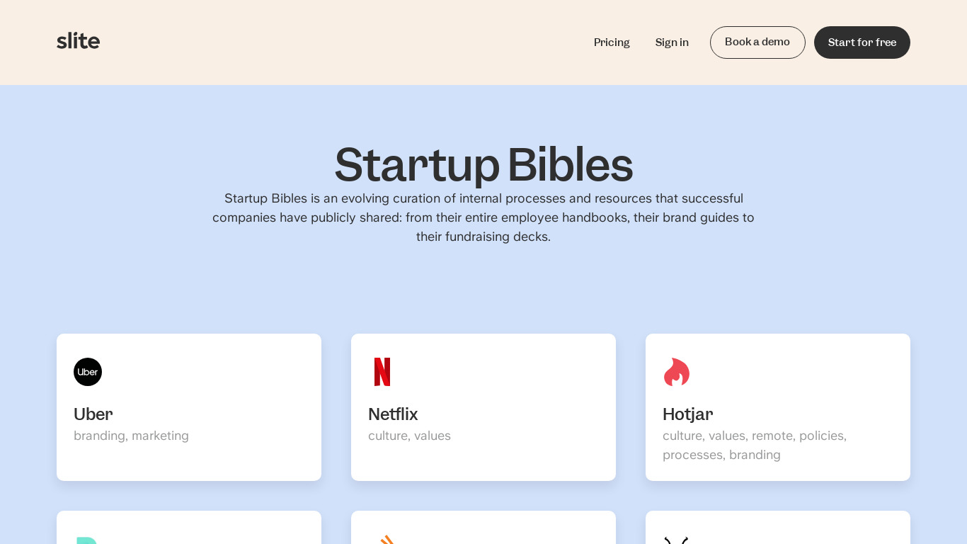 Startup Bibles Landing page