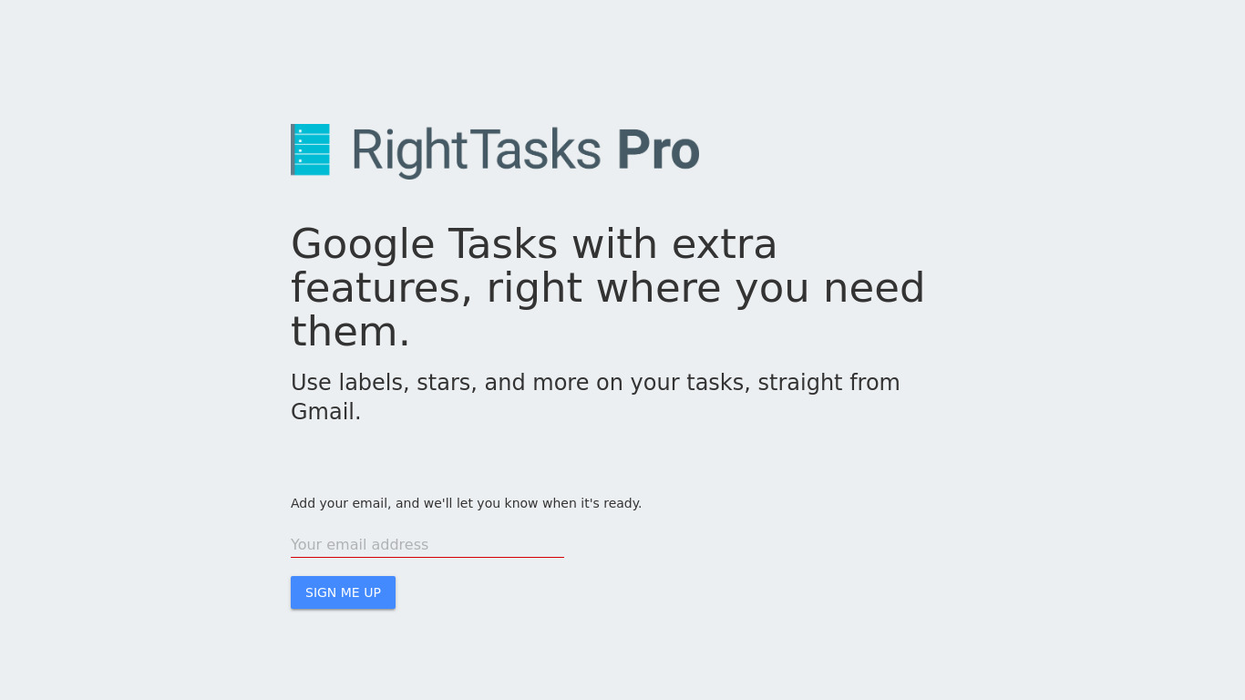 RightTasks for Gmail Landing page