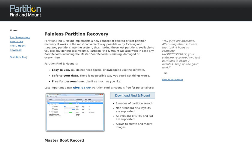Partition Find and Mount Landing Page