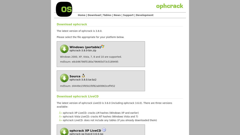 ophcrack Landing Page