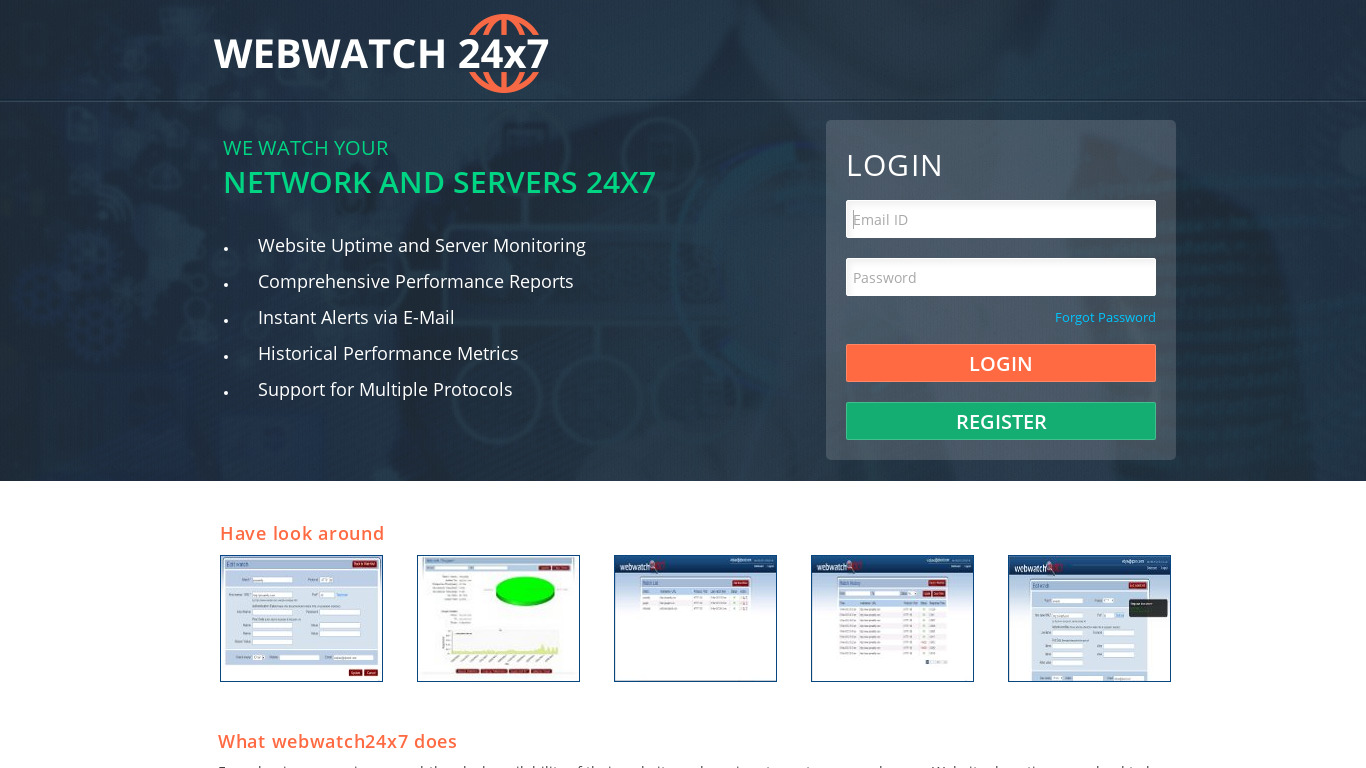 Webwatch 24x7 Landing page