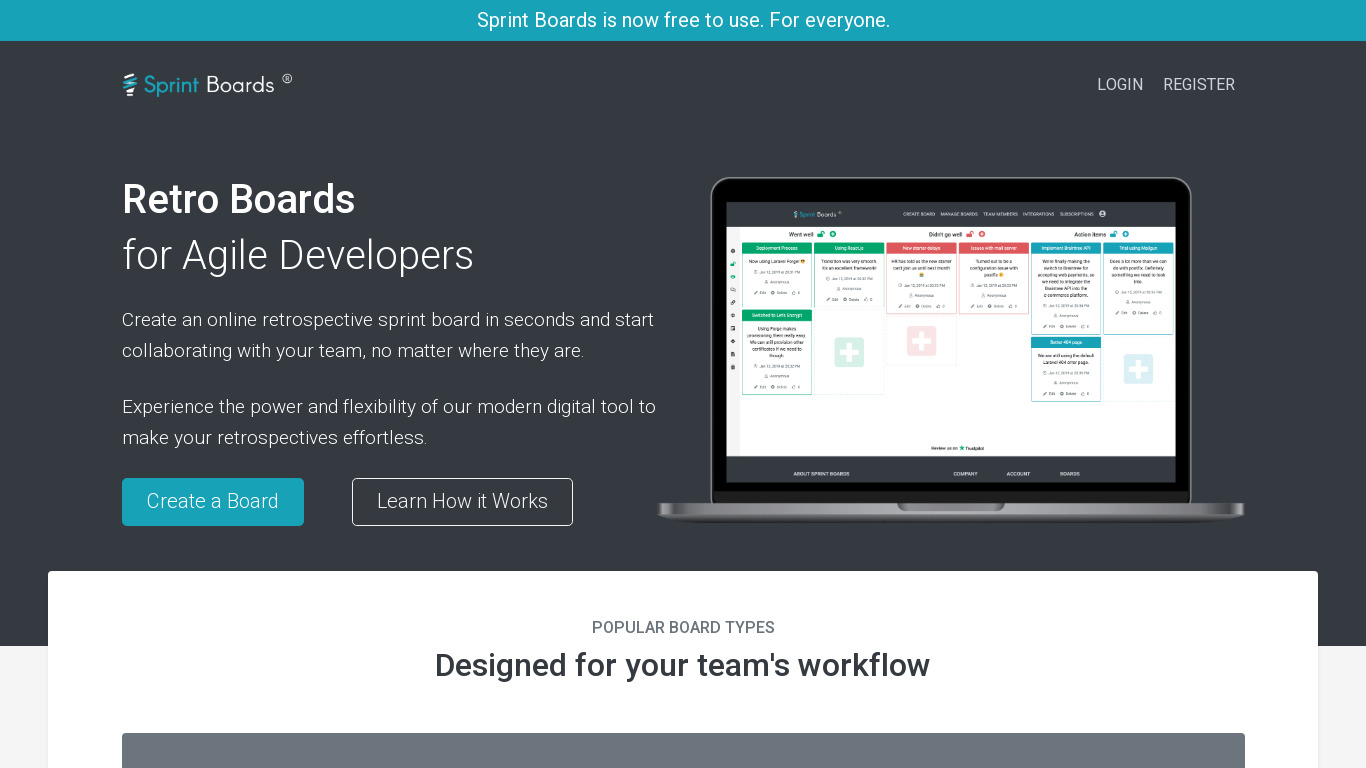 Sprint Boards Landing page