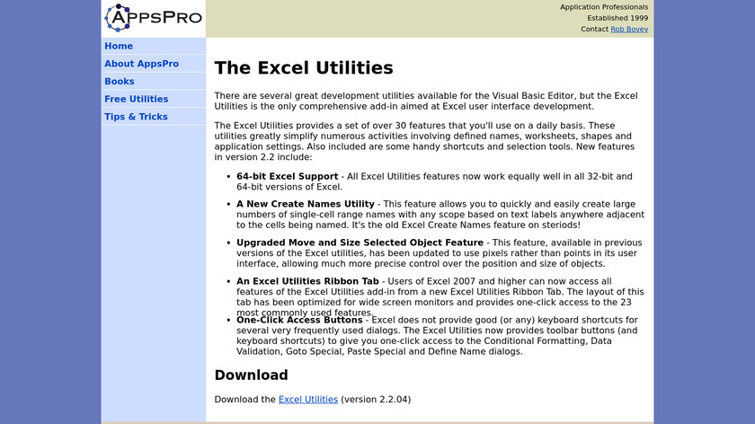The Excel Utilities Landing Page
