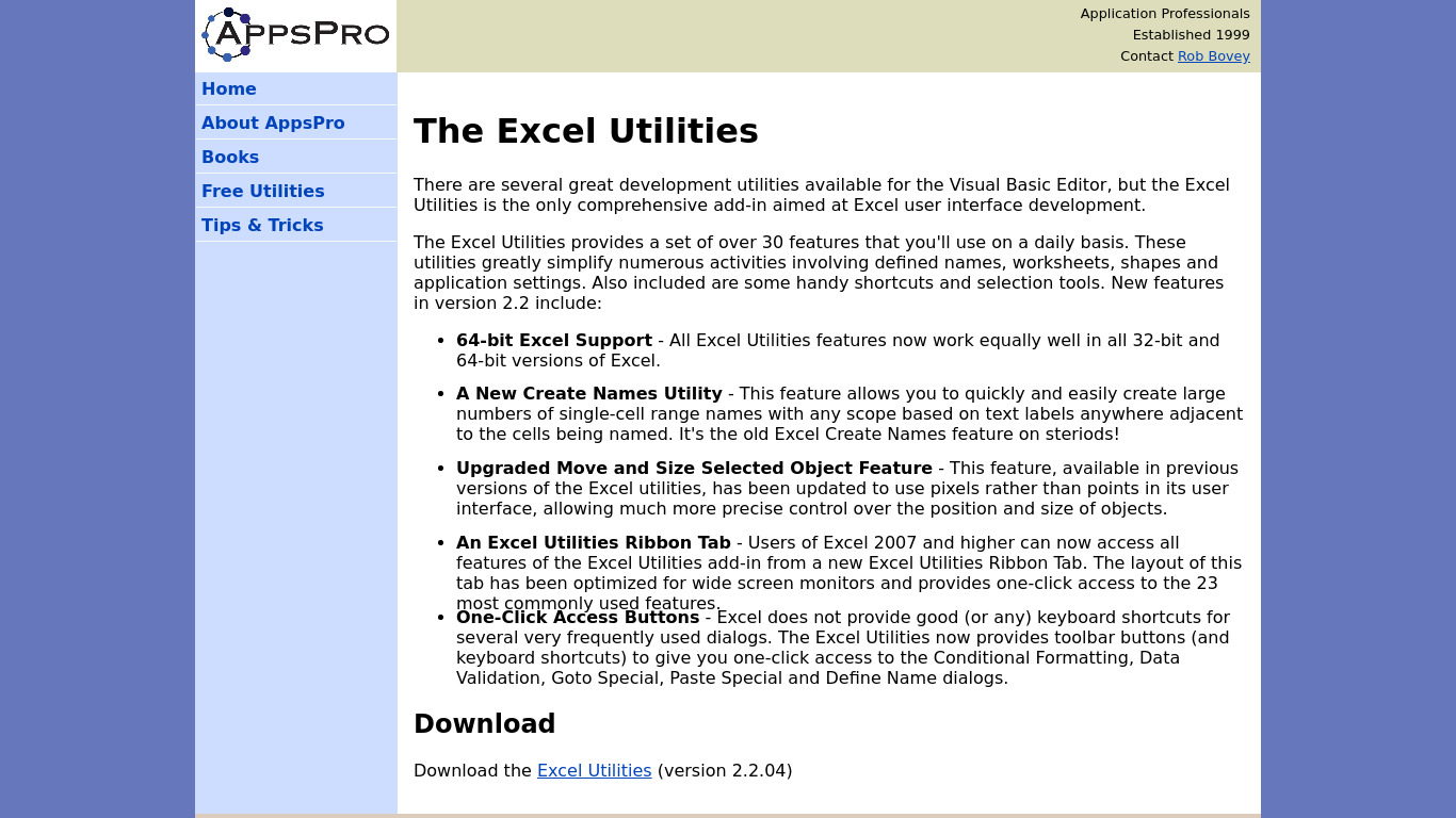 The Excel Utilities Landing page