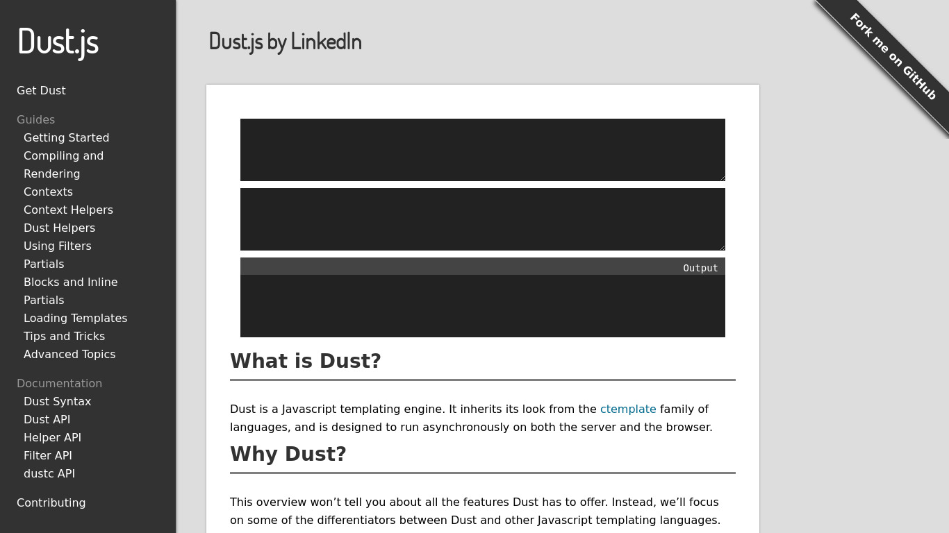 Dust.js Landing page
