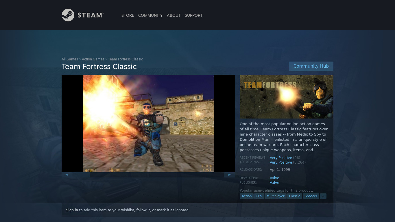 Team Fortress Classic Landing page