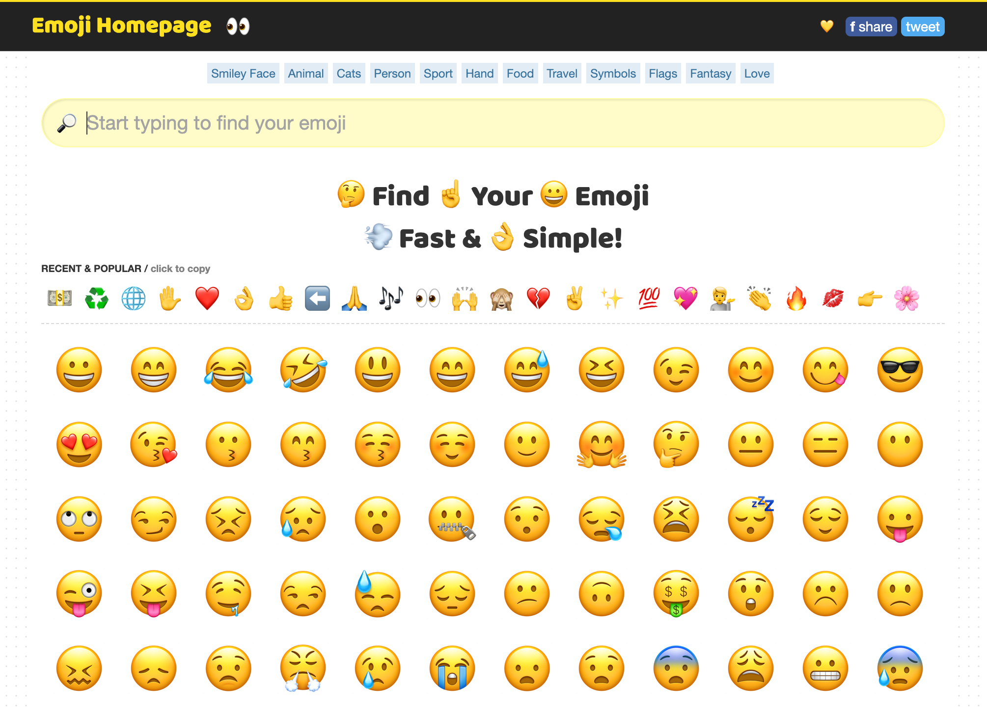Emoji Homepage Landing page