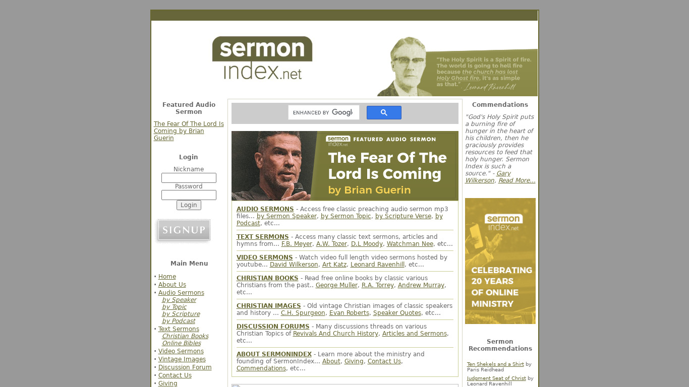 SermonIndex Landing page