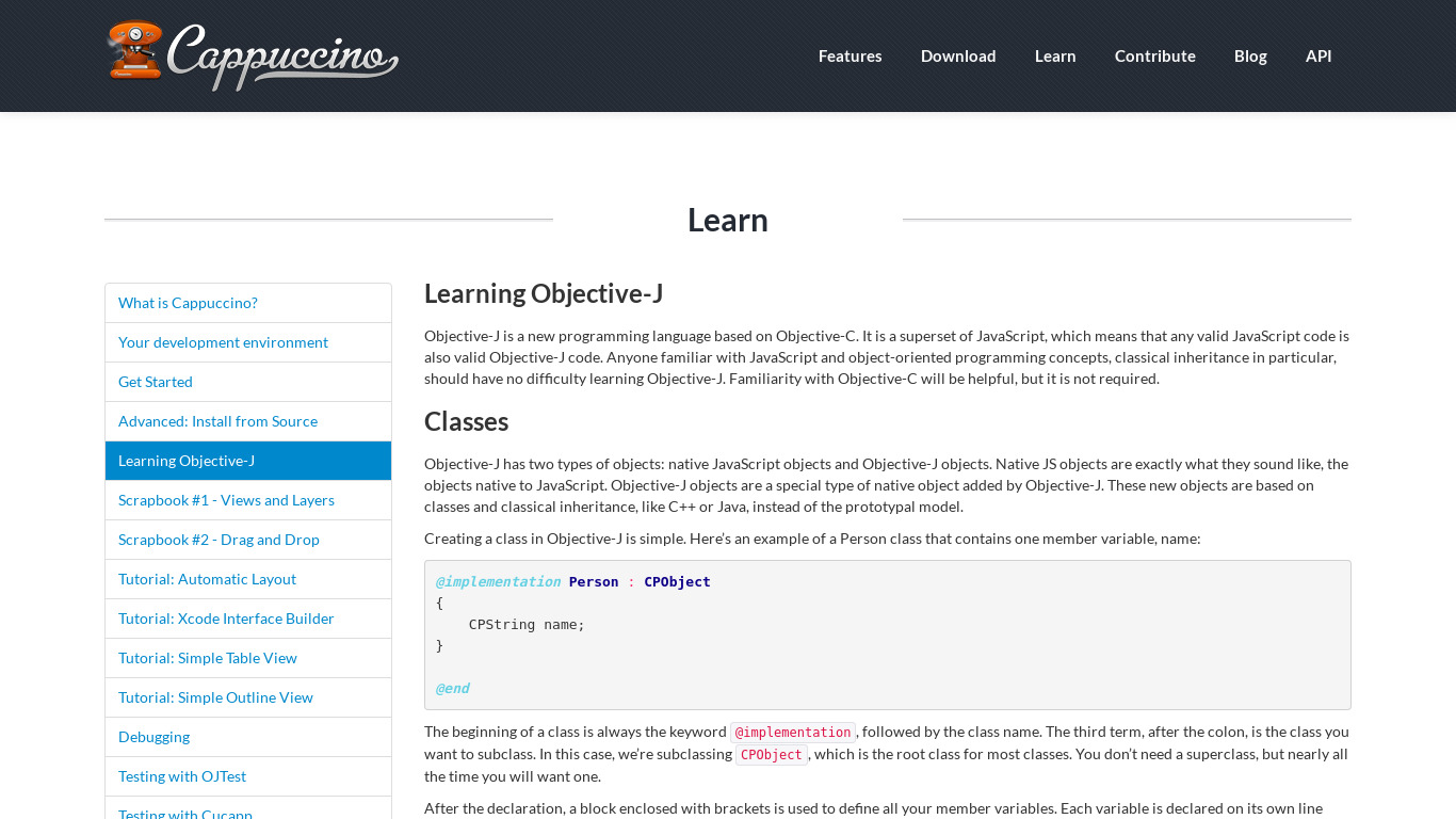 Objective-J Landing page