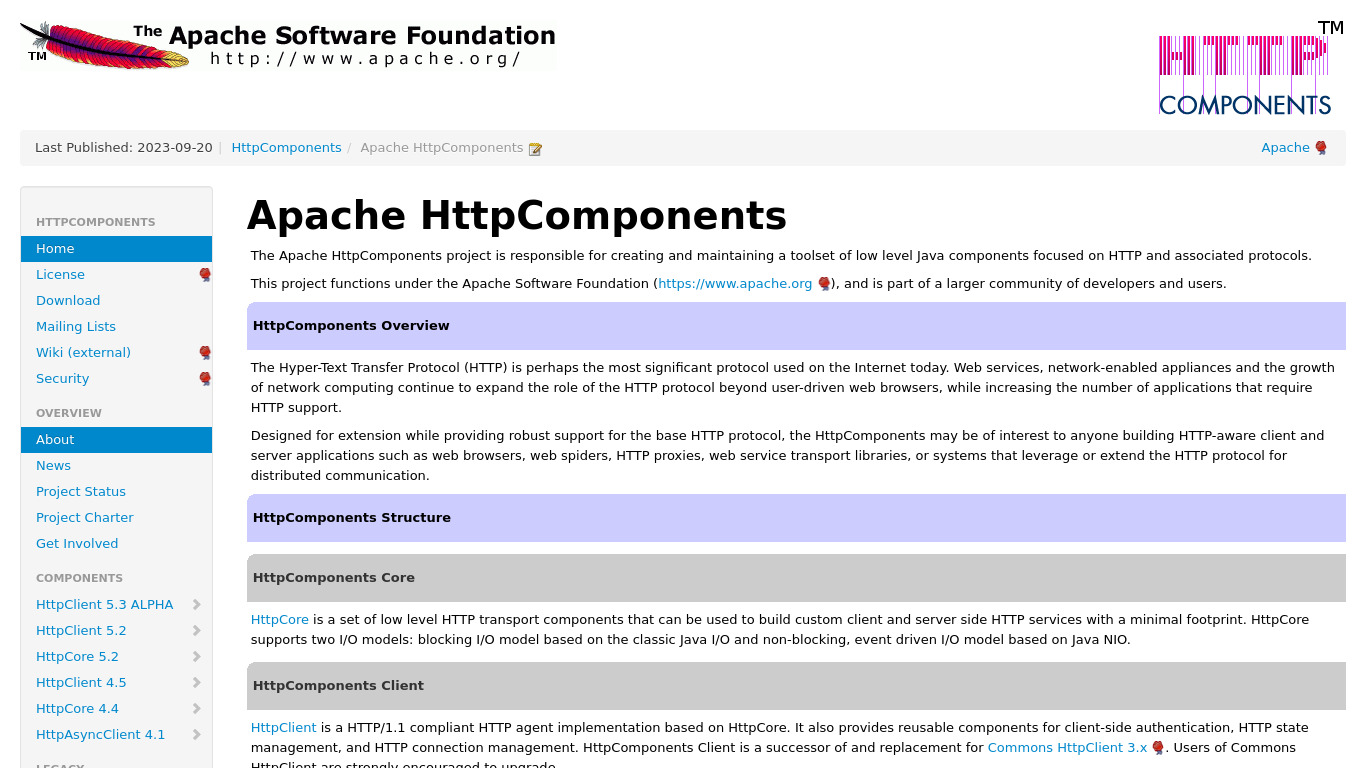 Apache HttpComponents Landing page