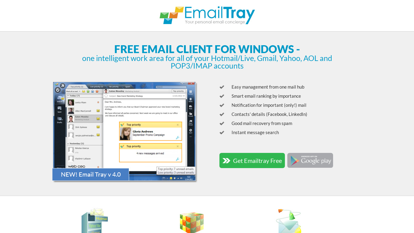 EmailTray Landing page
