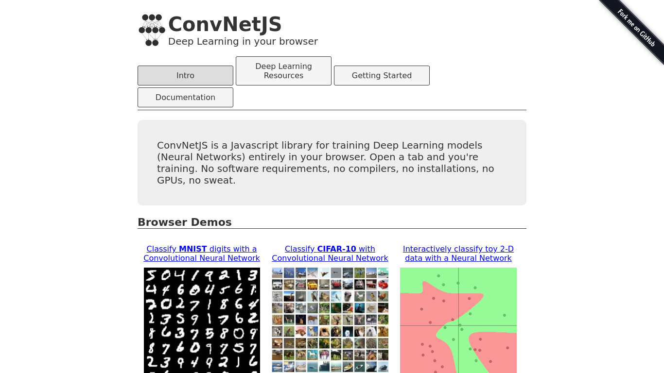 ConvNetJS Landing page