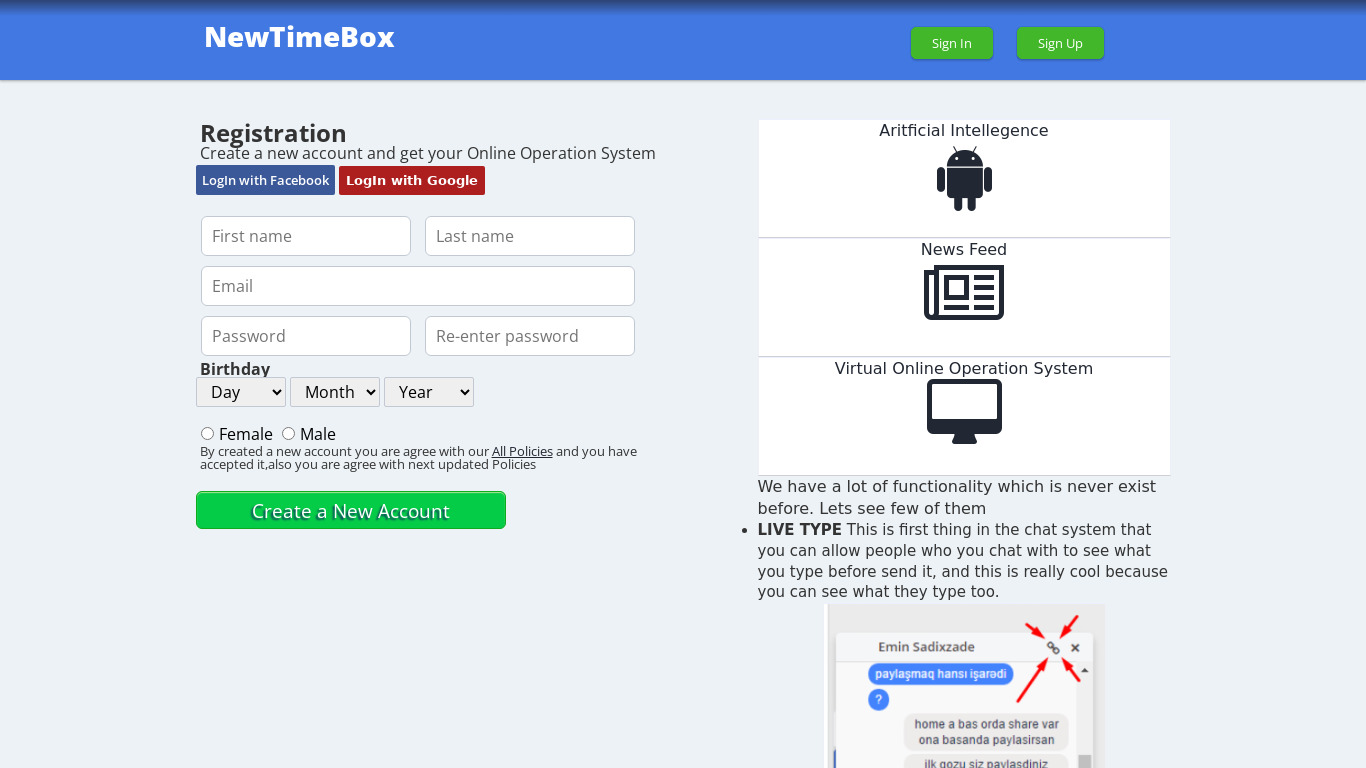 NewTimeBox Landing page