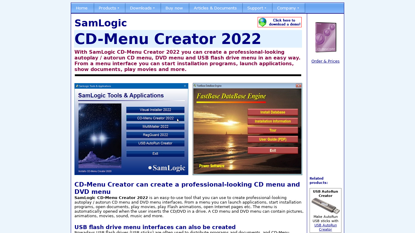 SamLogic CD-Menu Creator Landing page