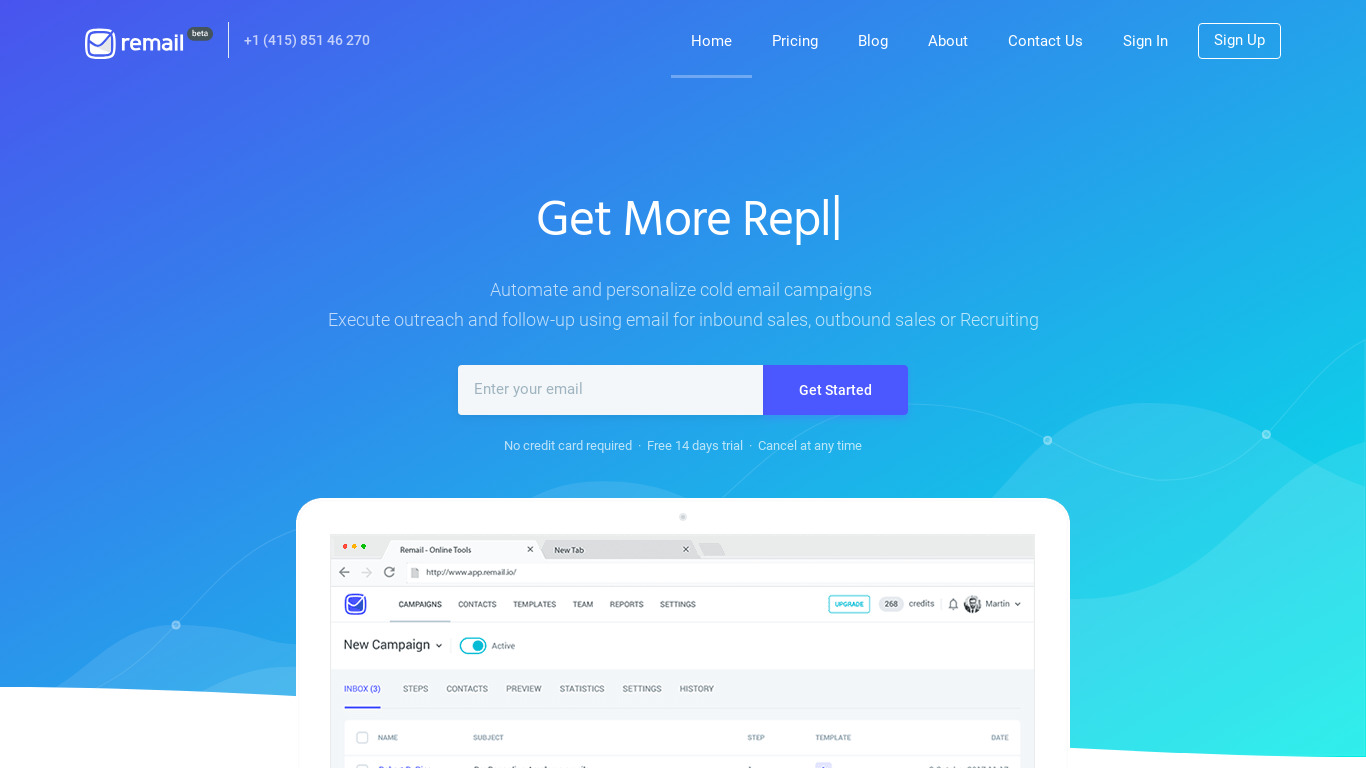 Remail.io Landing page