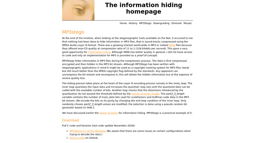 mp3stego Landing Page