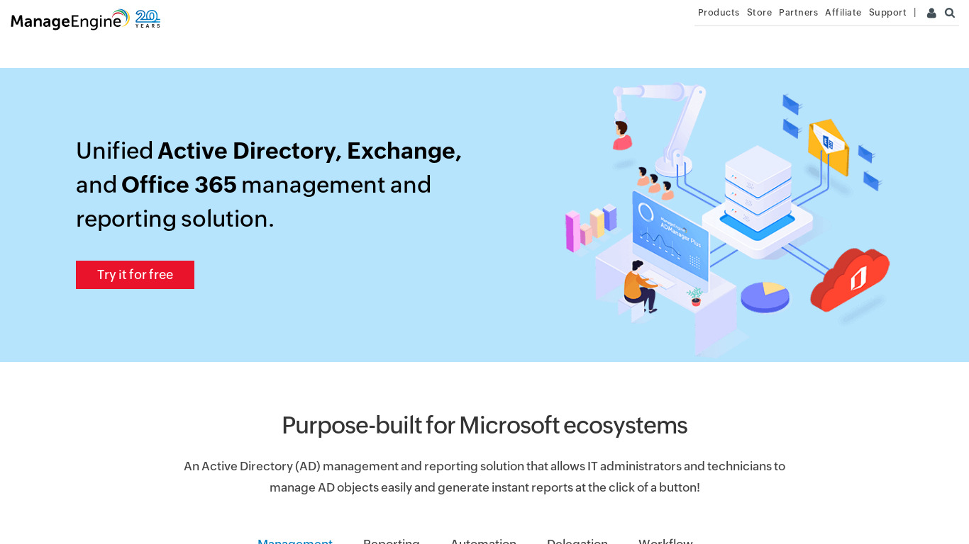 ManageEngine ADManager Plus Landing page