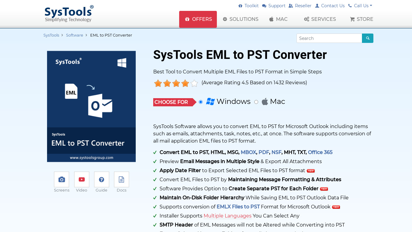 SysTools EML to PST Converter Landing page