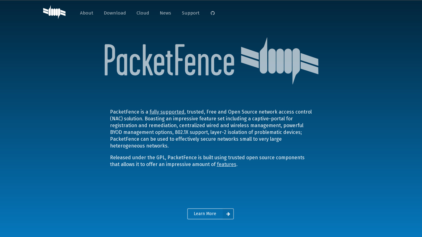 PacketFence Landing page