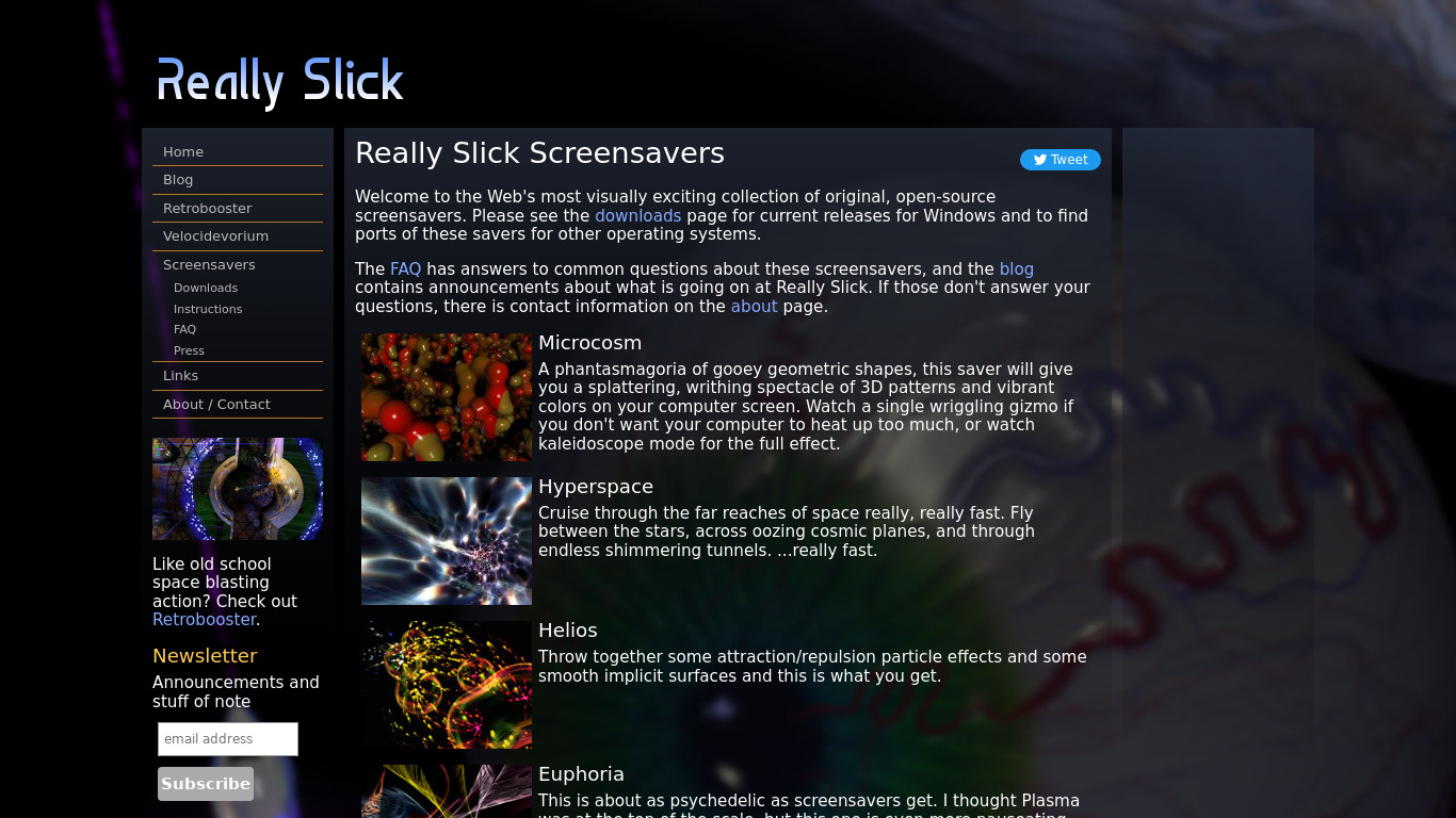 Really Slick Screensavers Landing page