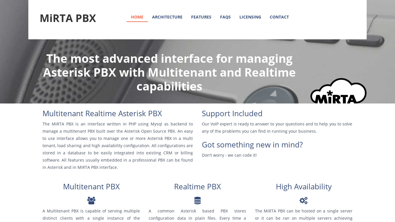 MiRTA PBX Landing page