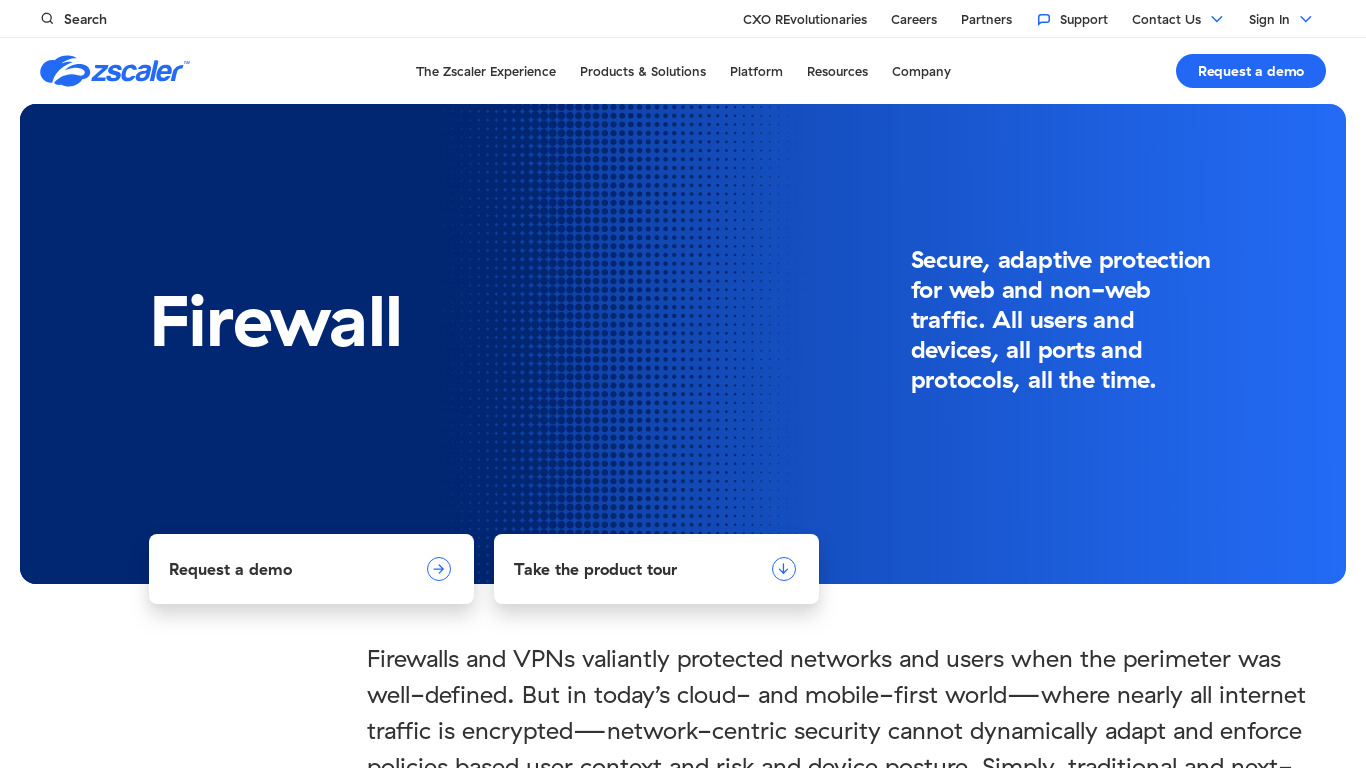 Zscaler Cloud Firewall Landing page
