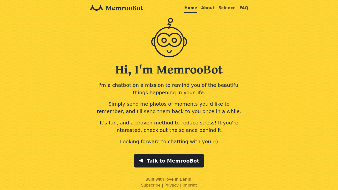 MemrooBot Landing page