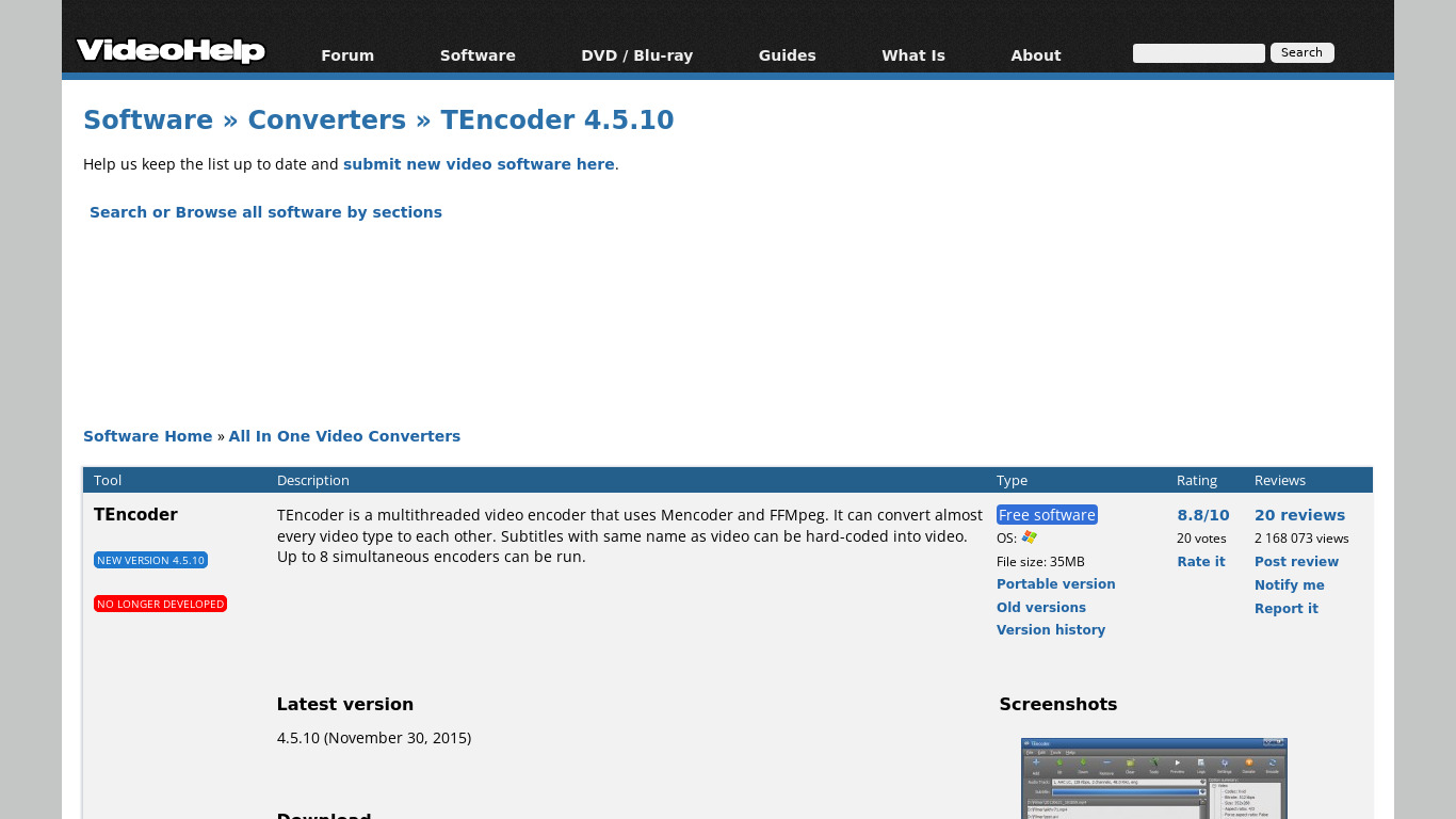 TEncoder Video Converter Landing page