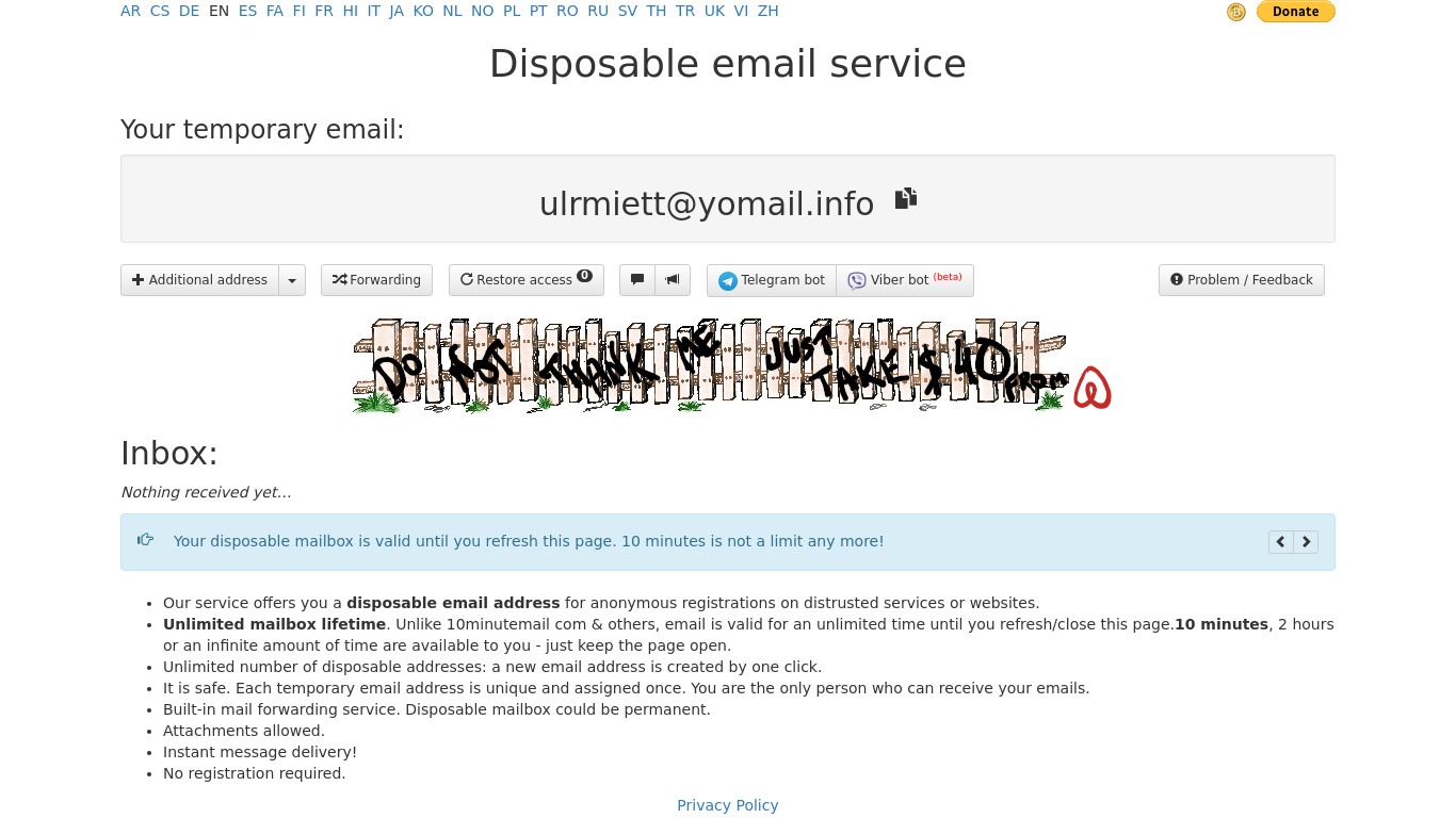 DropMail Landing page