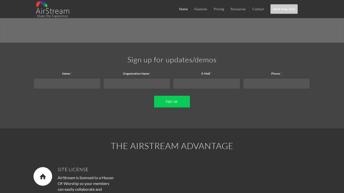 AirStream Software Landing page