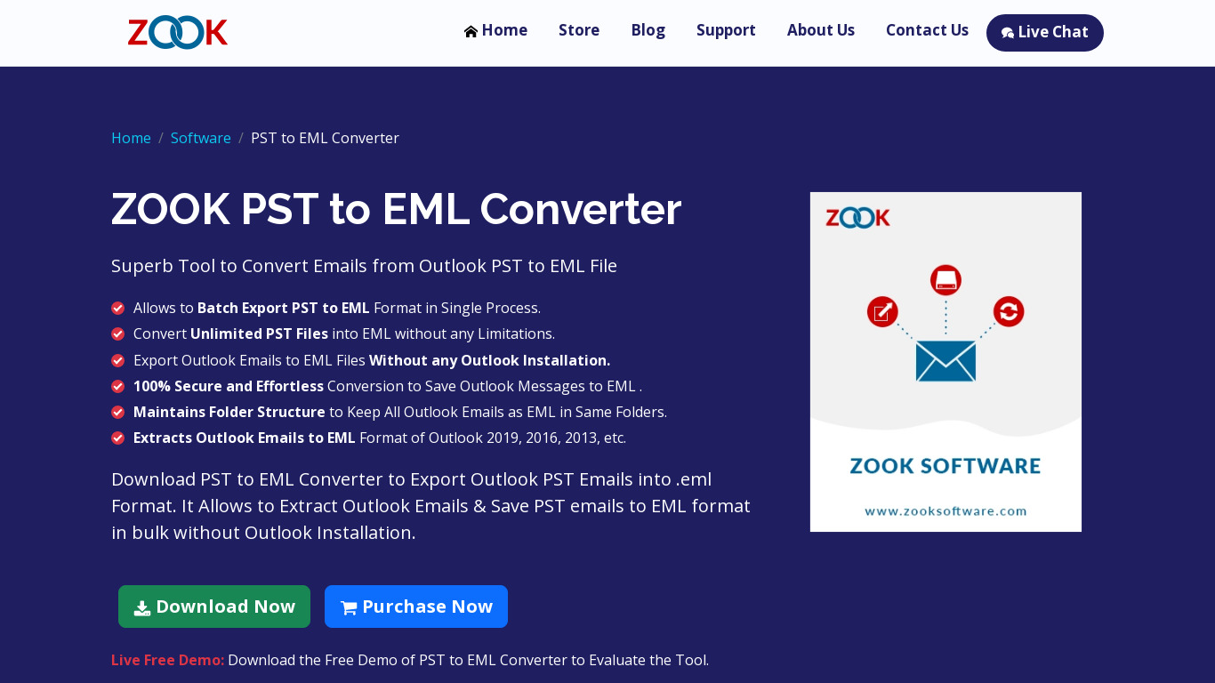 ZOOK PST to EML Converter Landing page