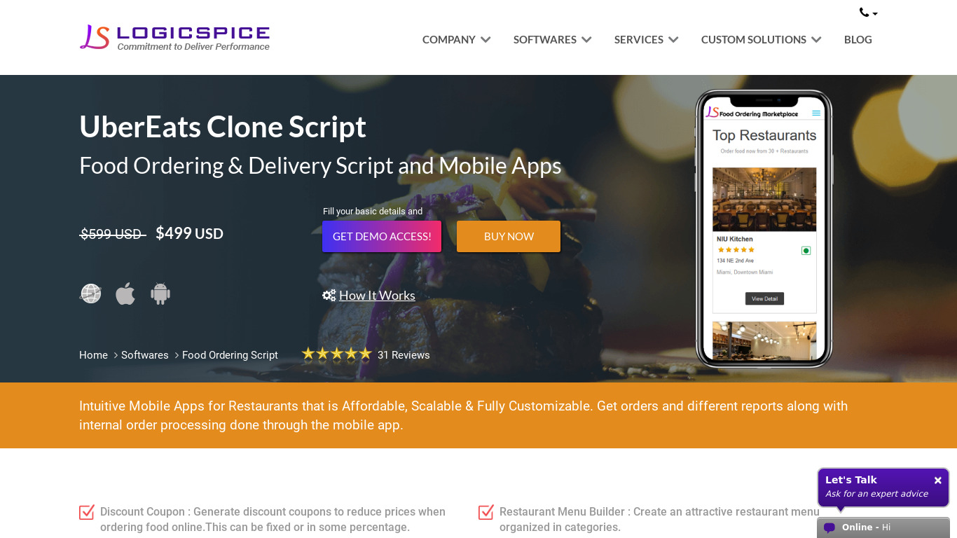 Food Ordering Script by Logicspice Landing page