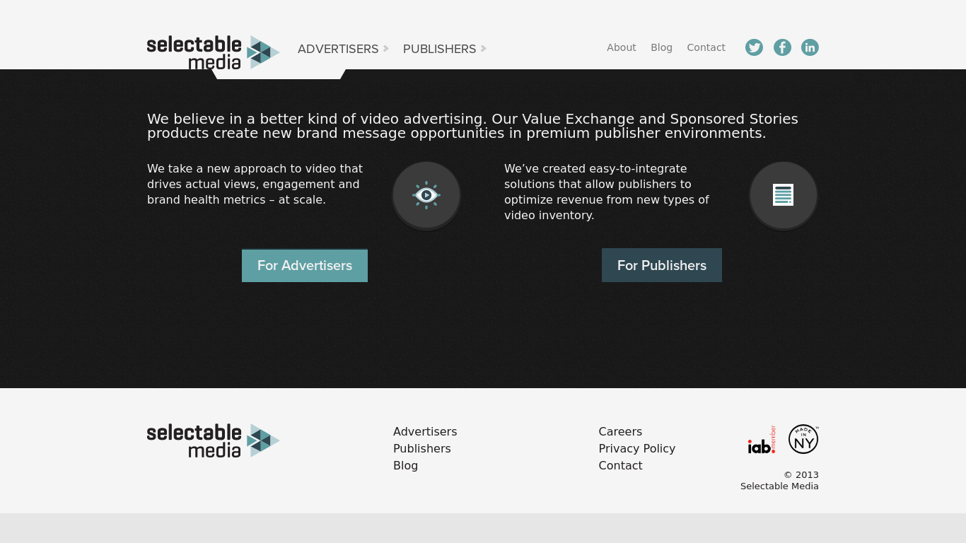 Selectable Media Landing page