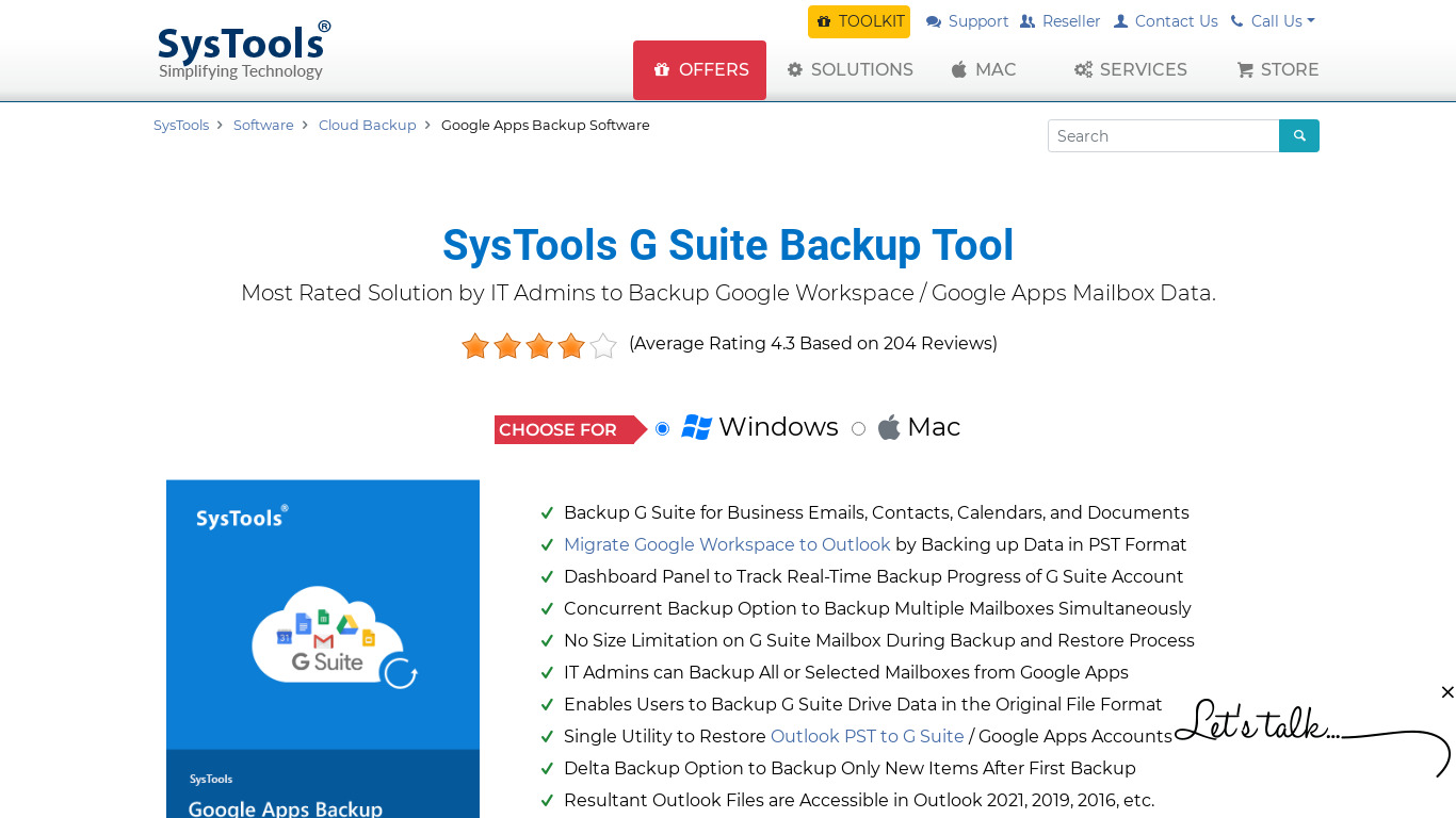 SysTools Google Apps Backup Landing page
