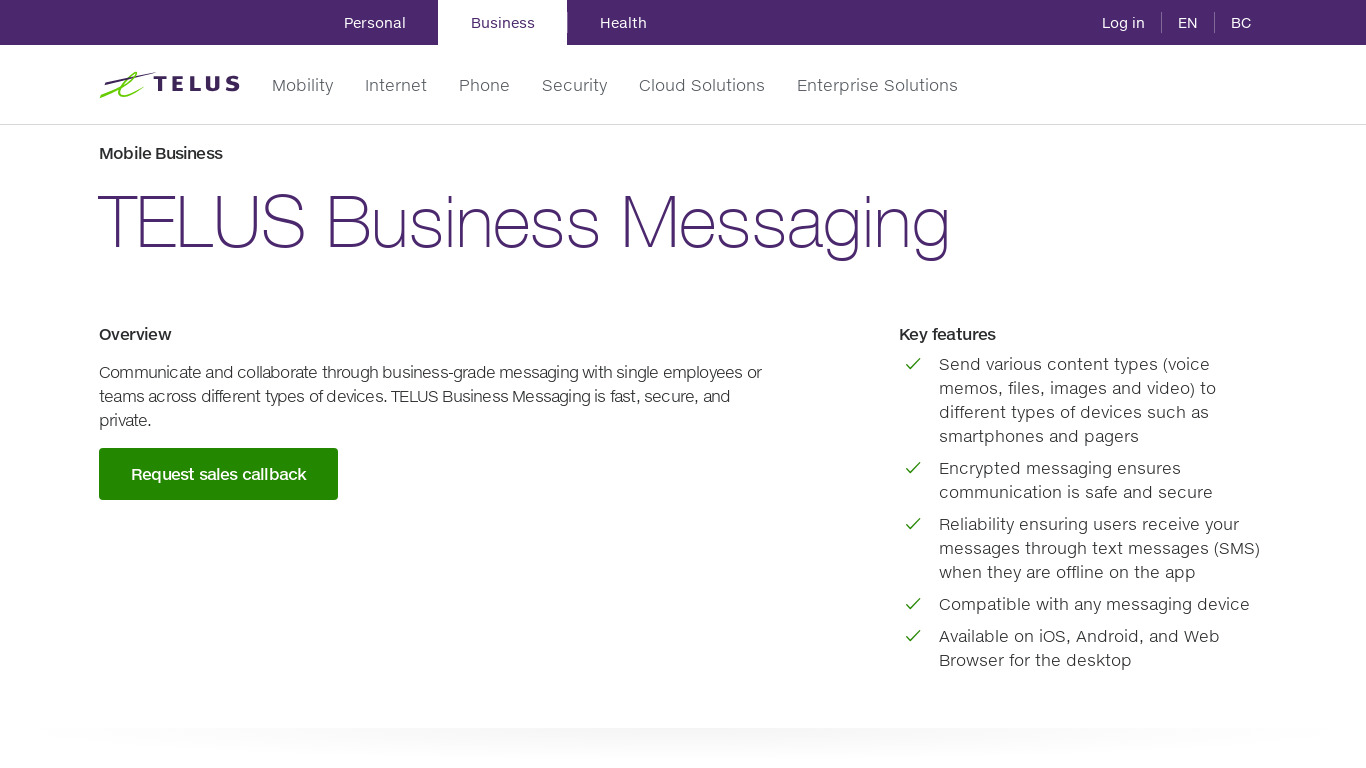 TELUS Business Messaging Landing page