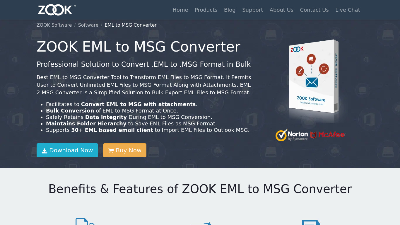 ZOOK EML to MSG Converter Landing page