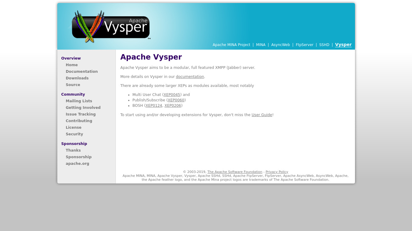 Apache Vysper Landing page