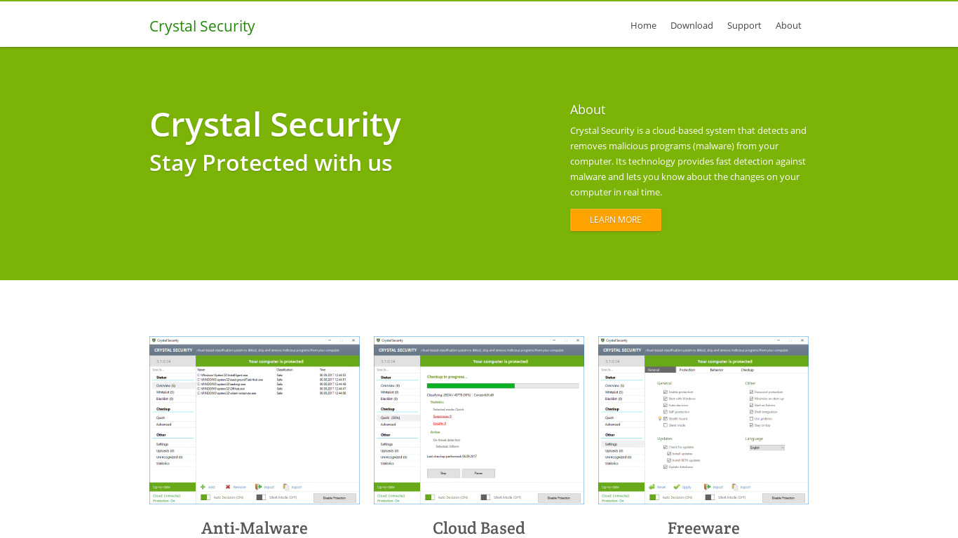 Crystal Security Landing page