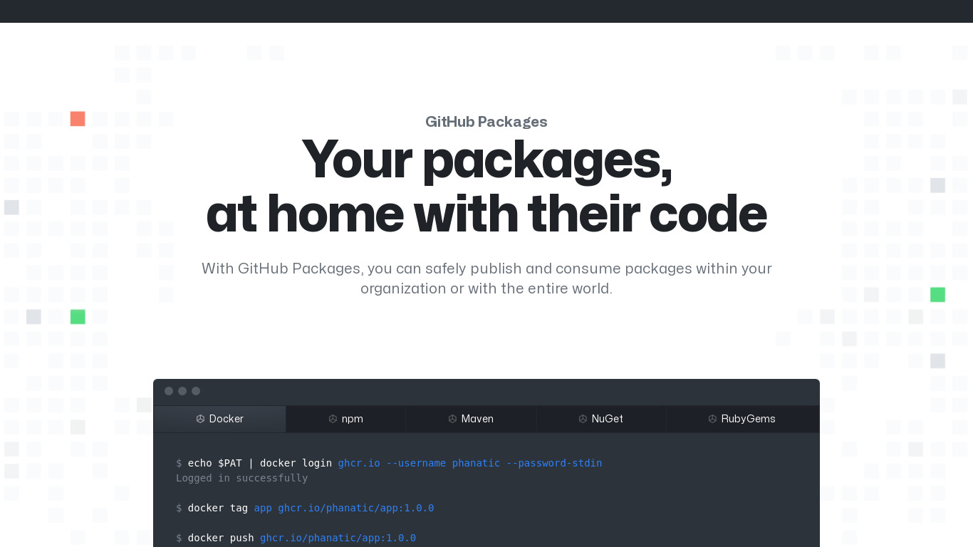GitHub Package Registry Landing page