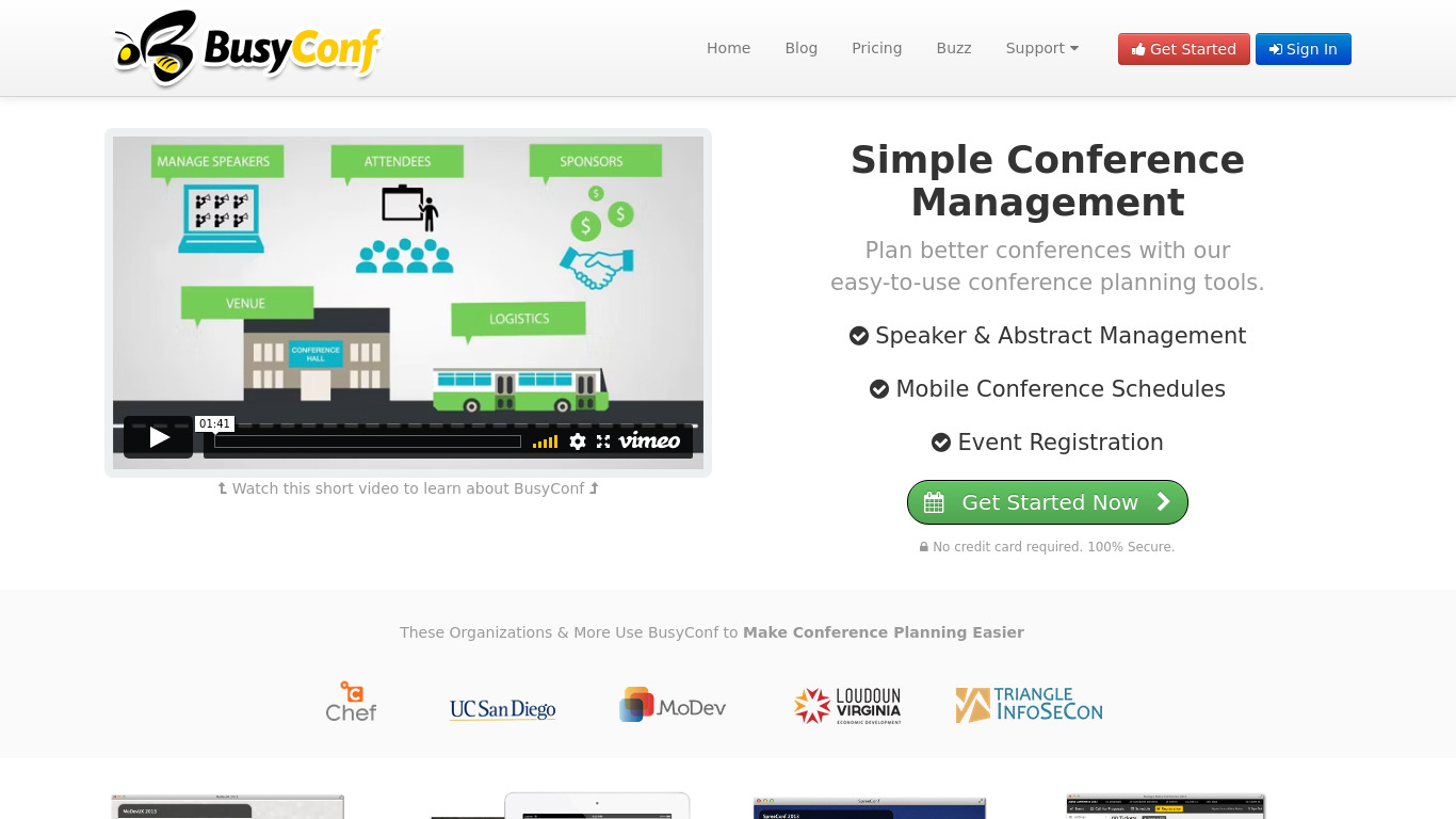 BusyConf Landing page