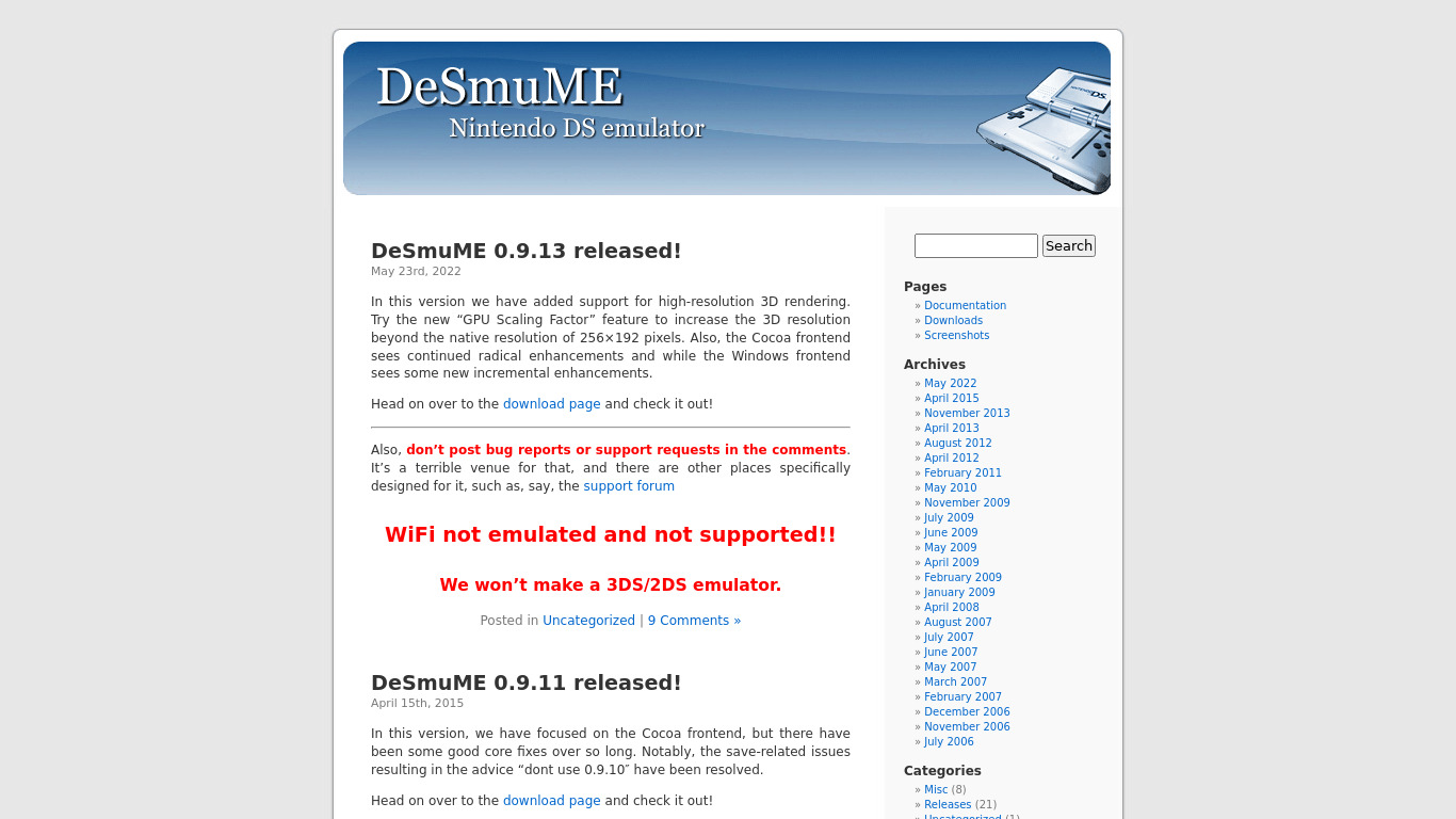 DeSmuME Landing page