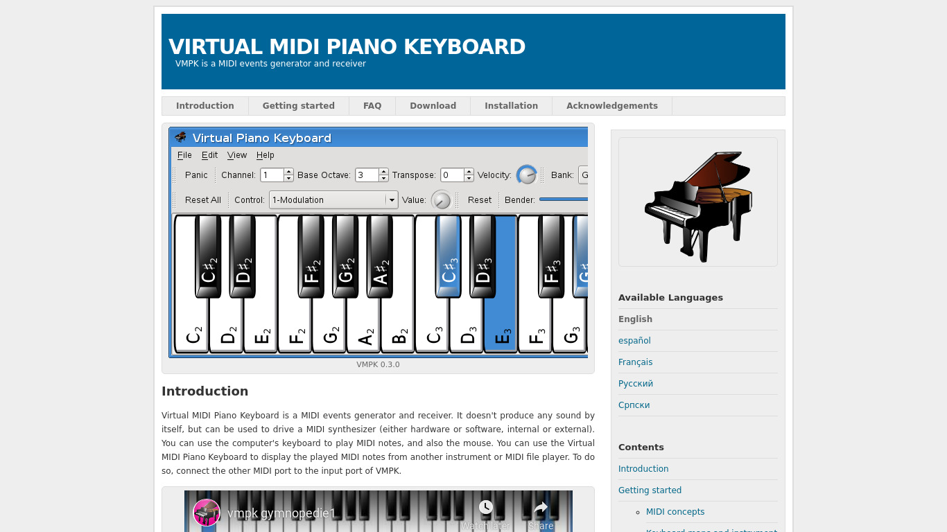 Virtual MIDI Piano Keyboard Landing page