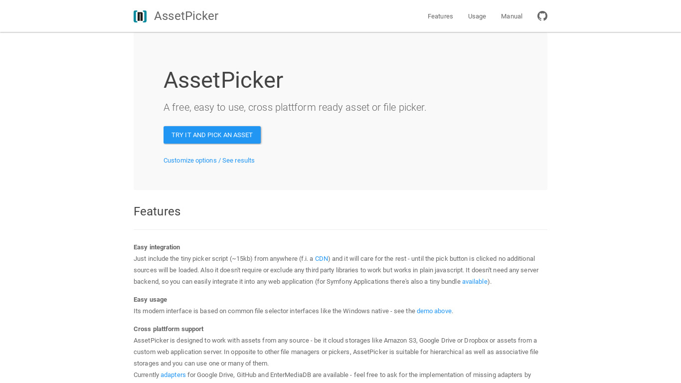 AssetPicker Landing page